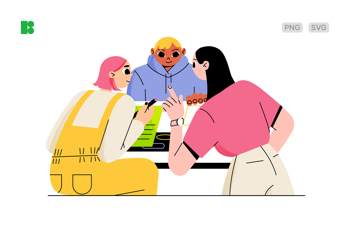 Team discussing the project, a Person Illustration by Icons8