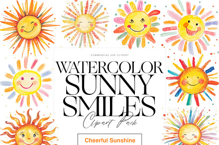 Happy Smiling Sun Clipart, Cute Sun, a Decorative Illustration by BrushstrokeArtGB