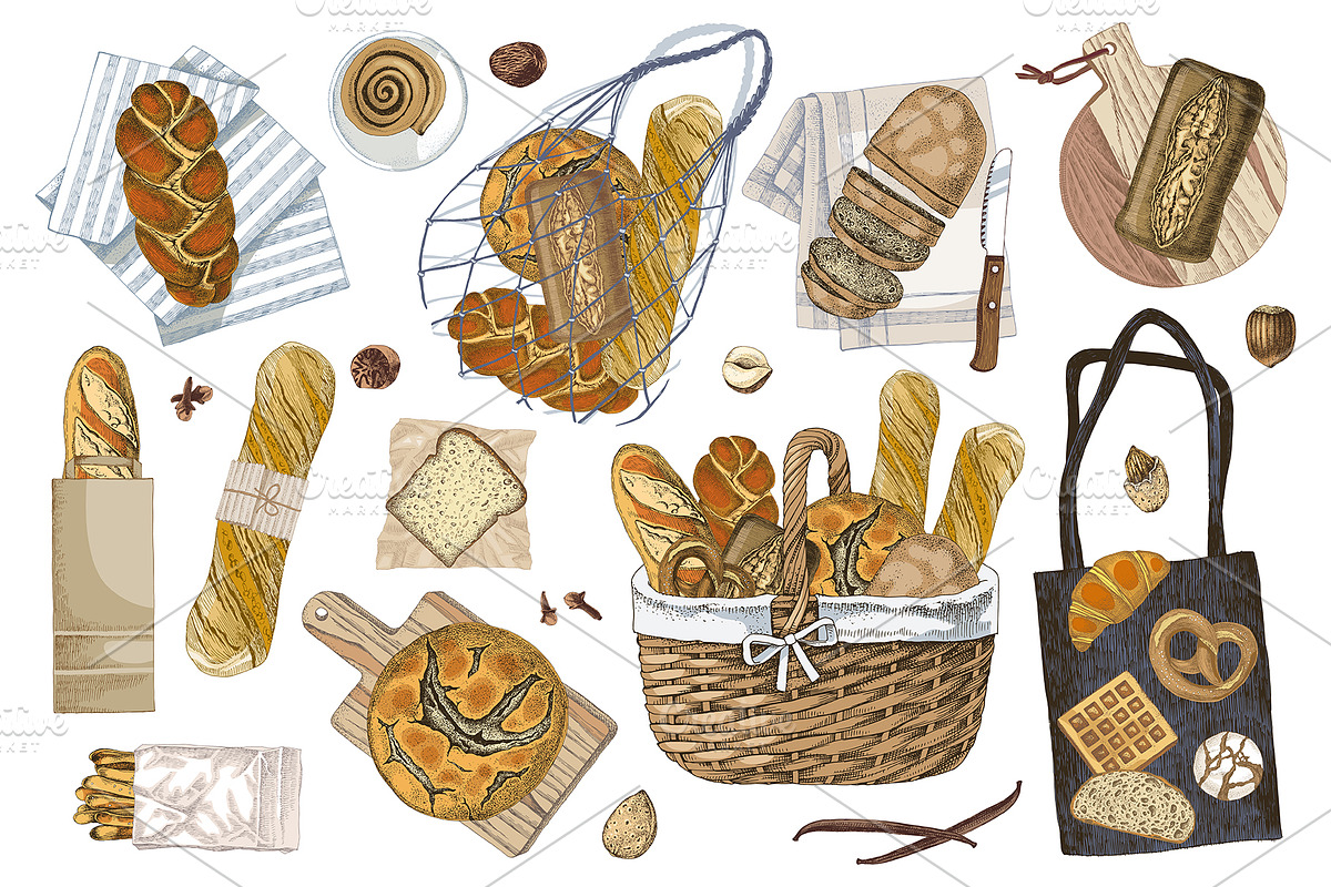 Local bakery. Types of bread., a Food Illustration by handsketched (Photo 4 of 15)