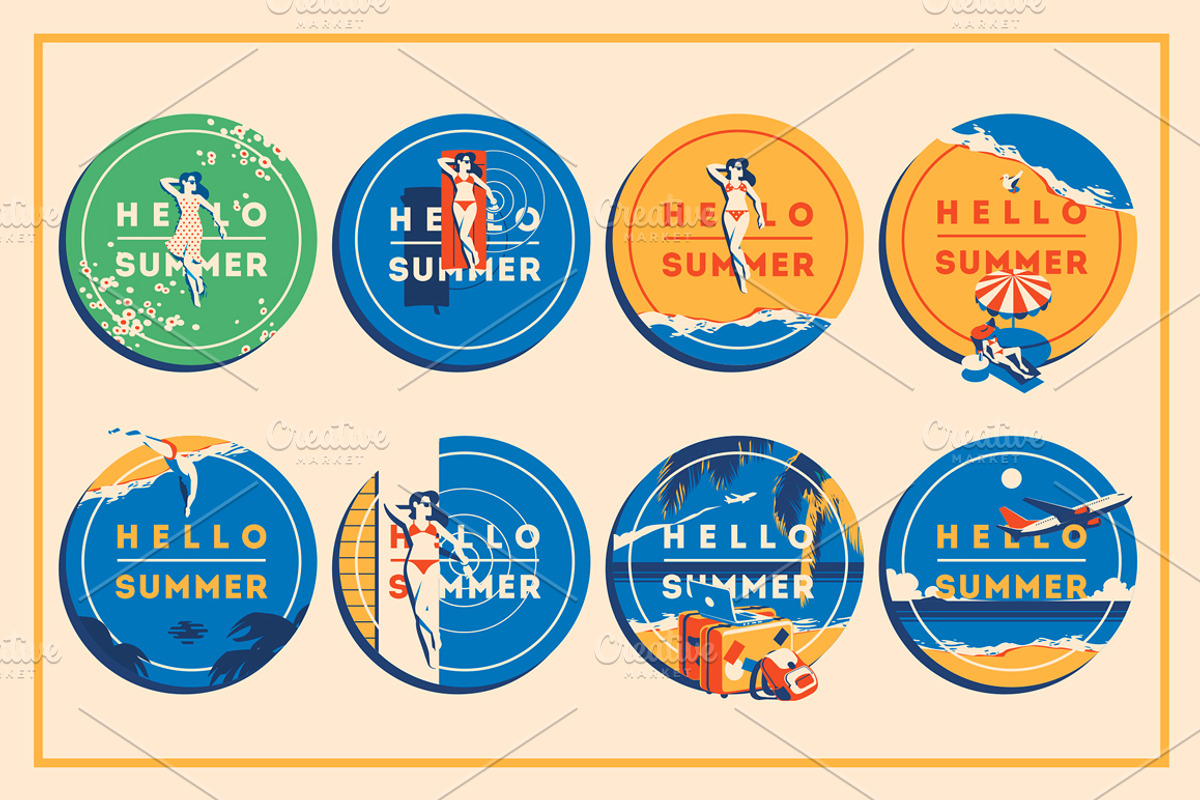 8 Summer Posters & Badge #1, a Decorative Illustration by Alexander Baidin (Photo 6 of 6)