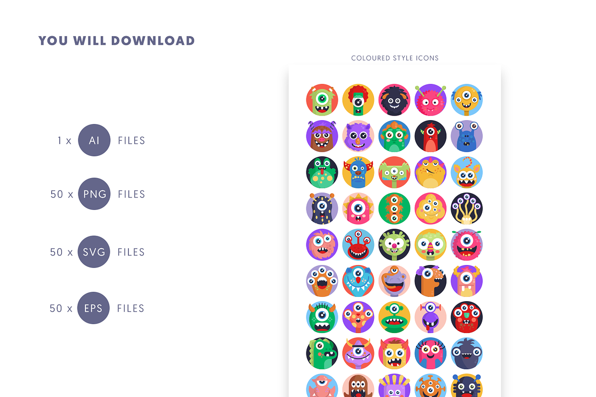 50 Monsters Avatars Icons, an Outline Icon by Dighital (Photo 10 of 10)
