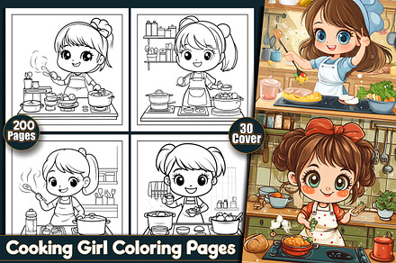 200 Cooking Girl Coloring Pages, a Person Illustration by protabsorkar11