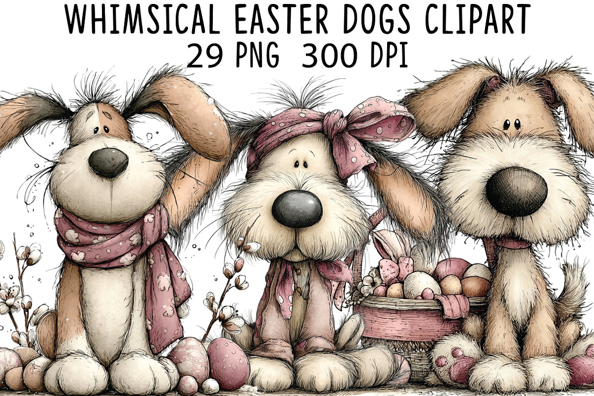 Whimsical Easter Dogs Clipart, an Illustration by CraftArtStudio (Photo 1 of 5)