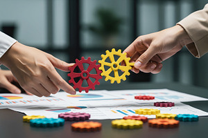 Business Team Connecting Gears Over, a Business Photo by Stock Shape