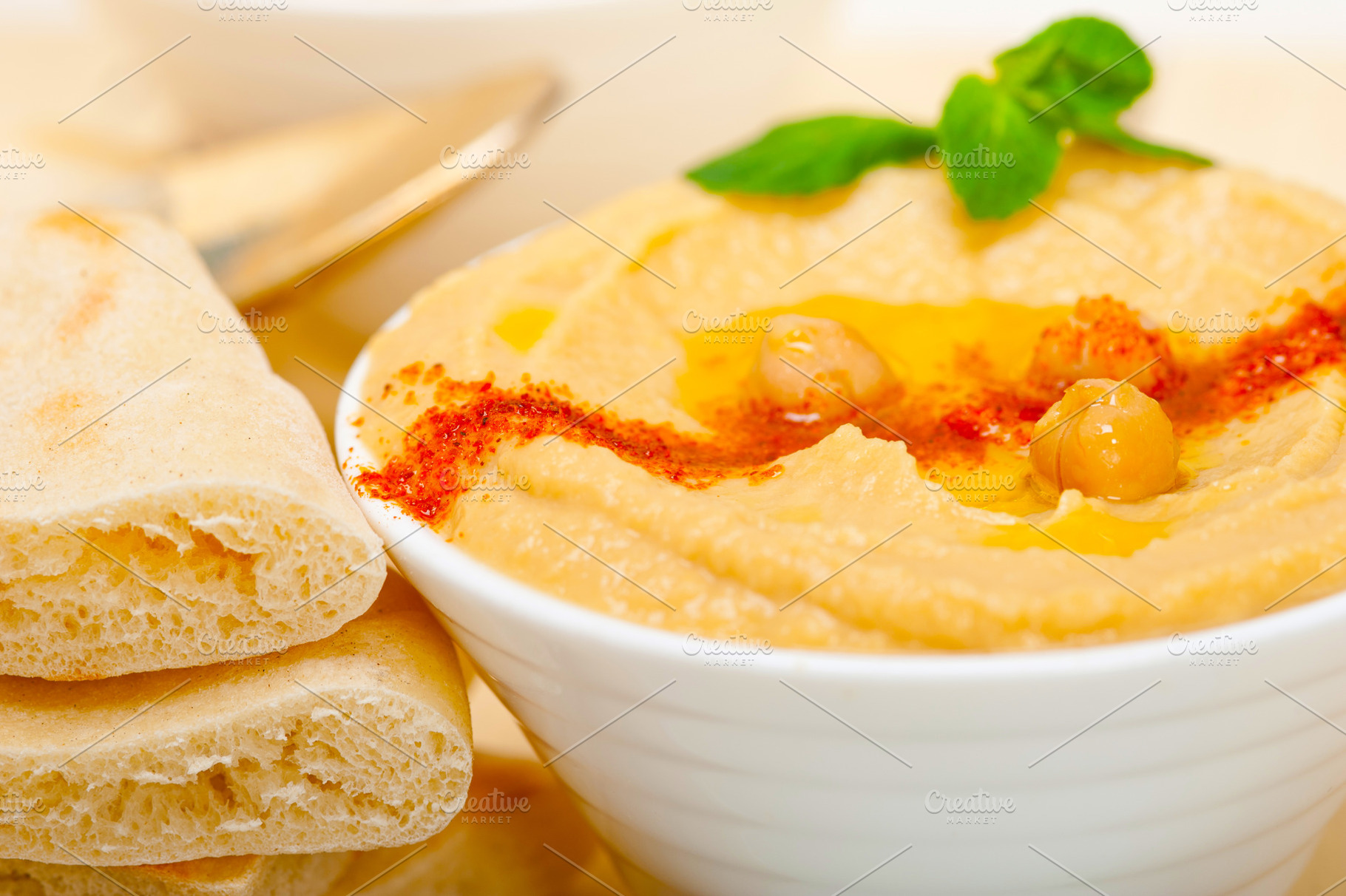 Hummus with pita bread, a Food & Drink Photo by keko64