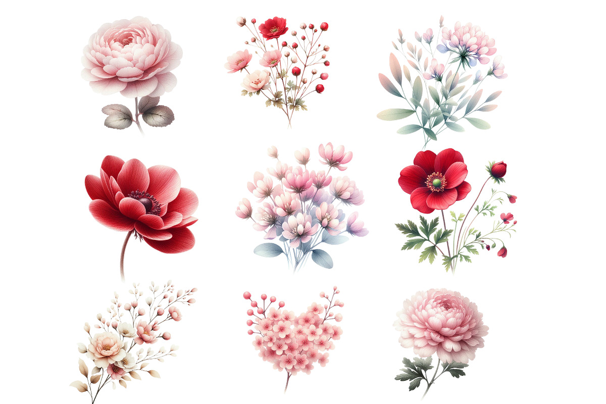Watercolor Valentines Wildflowers, an Illustration by Designworld (Photo 5 of 5)