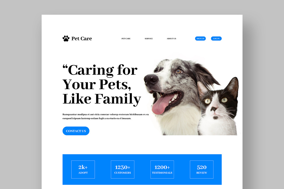 Pet Care Landing Page template, a Landing Page Template by ContestDesign (Photo 2 of 5)