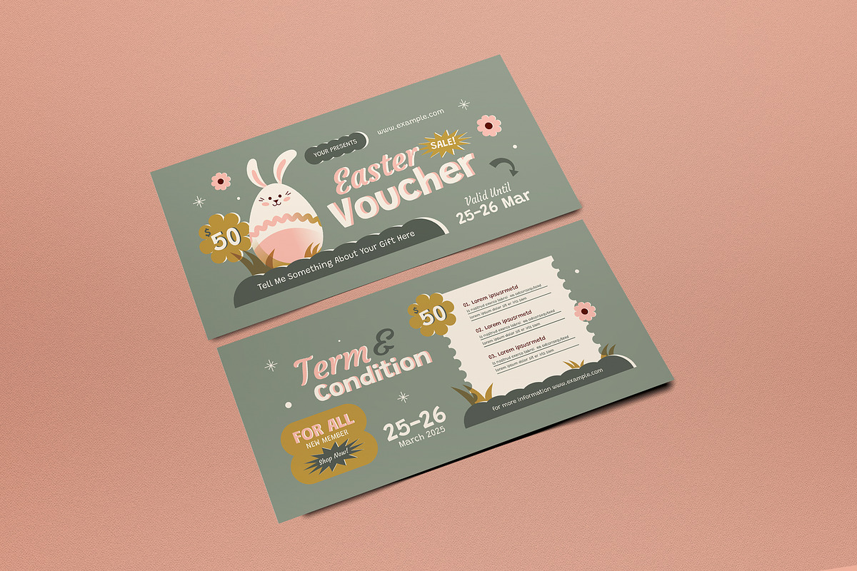 Pink Flat Design Easter Sale Voucher, a Card Template by graphicook (Photo 2 of 3)