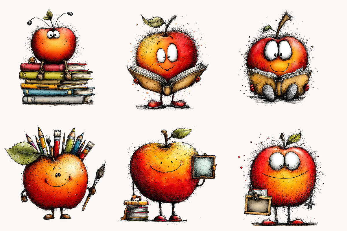 Back to School Apple Clipart Bundle, a Seasonal Illustration by Designworld (Photo 3 of 7)