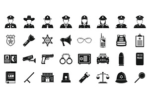City policeman icons set, simple, a Person Illustration by Ylivdesign