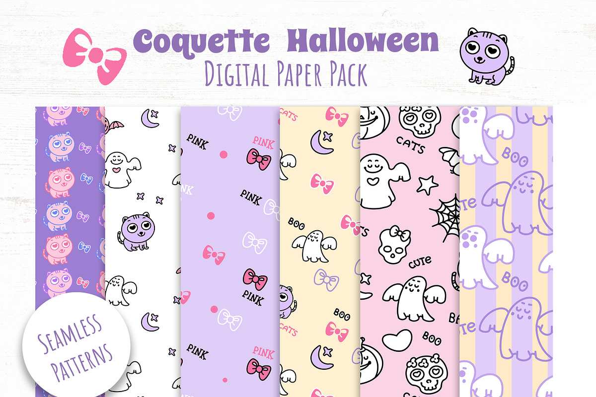 Coquette Halloween Seamless Patterns, a Pattern Graphic by ArtyCats (Photo 1 of 5)