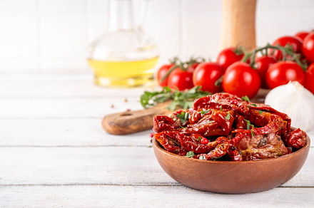 Homemade sun-dried tomatoes in olive oil