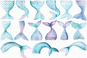 Watercolor Mermaid Tails Clipart Set, an Illustration by CropUp Creative (Thumbnail 2 of 4)