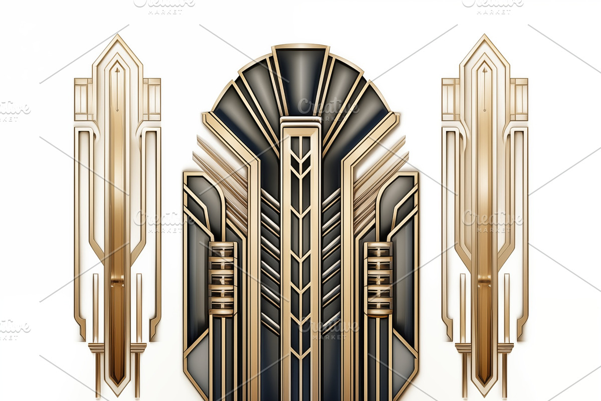 Art Deco style architectural art deco elements featuring geometric shapes, gold, an Object Graphic by Textures & Backgrounds