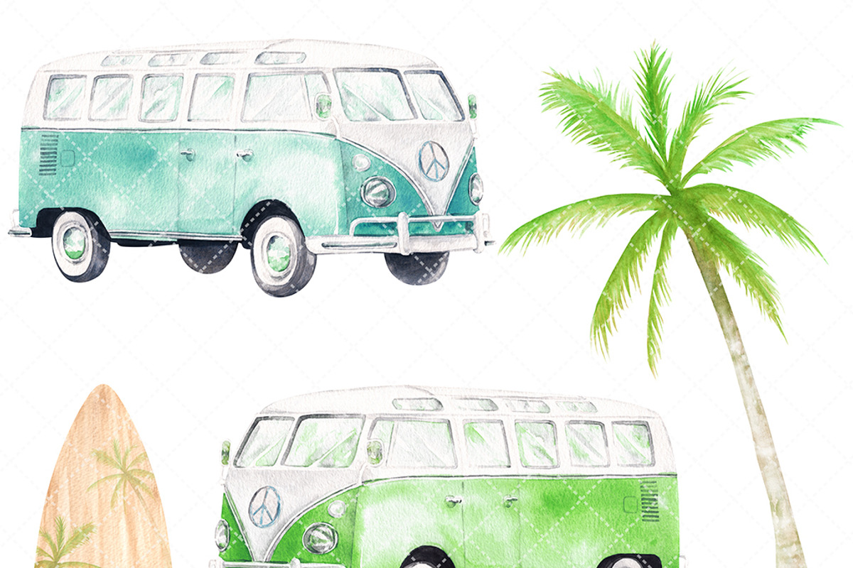 Camper van and surf boards cliparts, an Illustration by Sweet sweet design (Photo 2 of 7)