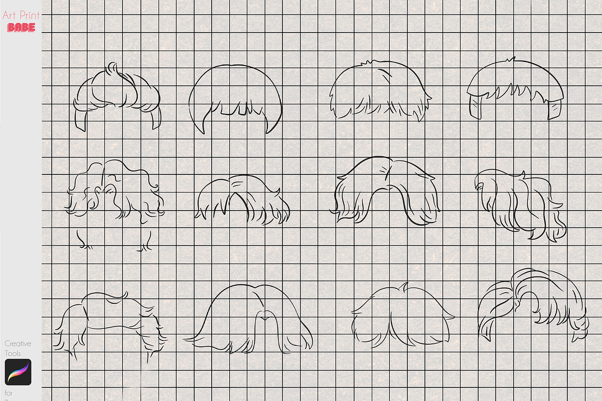 Procreate Hair Styles Anime Chibi, a Brush Add-On by ArtPrintBabe (Photo 12 of 14)