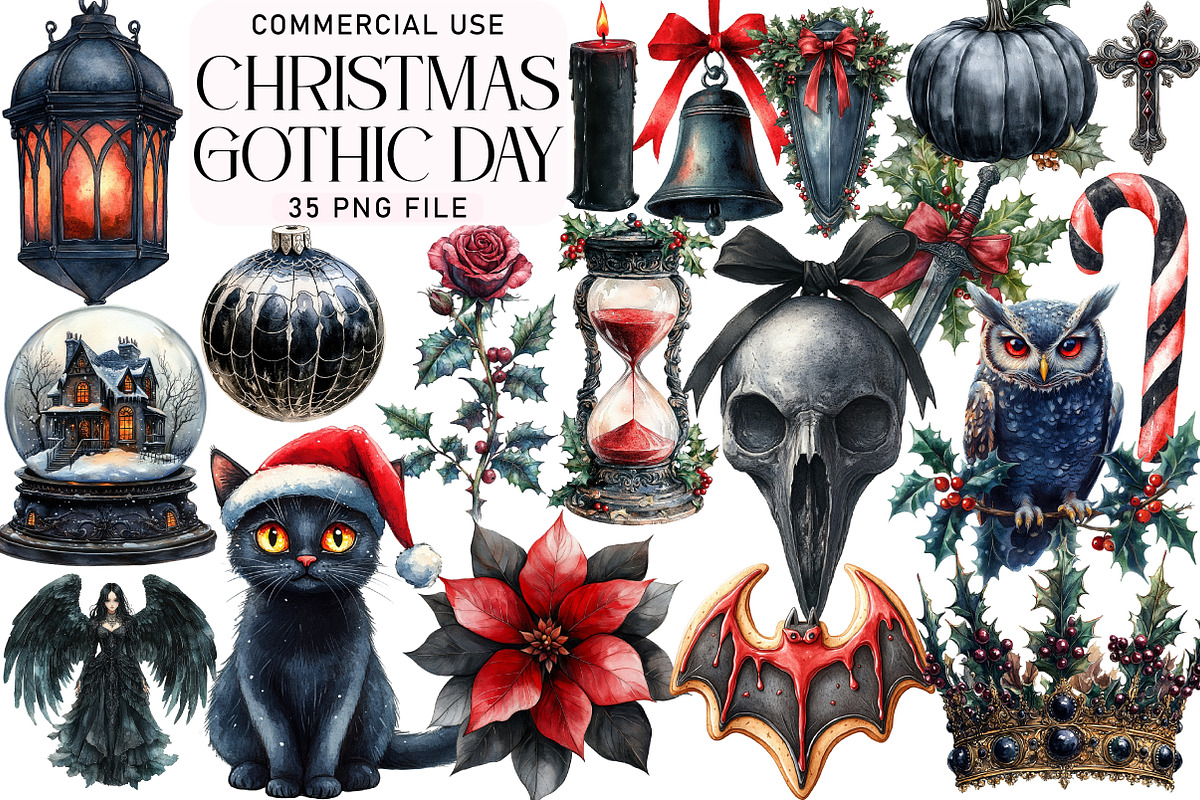 Gothic Christmas Day Clipart Bundle, an Illustration by Daily.Designs (Photo 1 of 3)