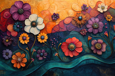 Textured Floral Artwork Rich Colors, a Background Photo by Pixeness