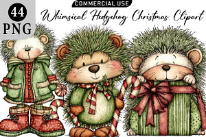 Hedgehog Christmas Clipart, an Illustration by Daily.Designs