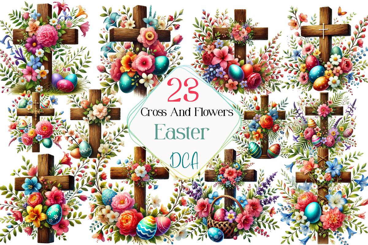 Watercolor Cross And Flowers Easter, an Illustration by DreamCafeArt (Photo 1 of 5)