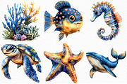 Watercolor Sea Animals Clipart, an Illustration by Craft Nest (Thumbnail 3 of 12)
