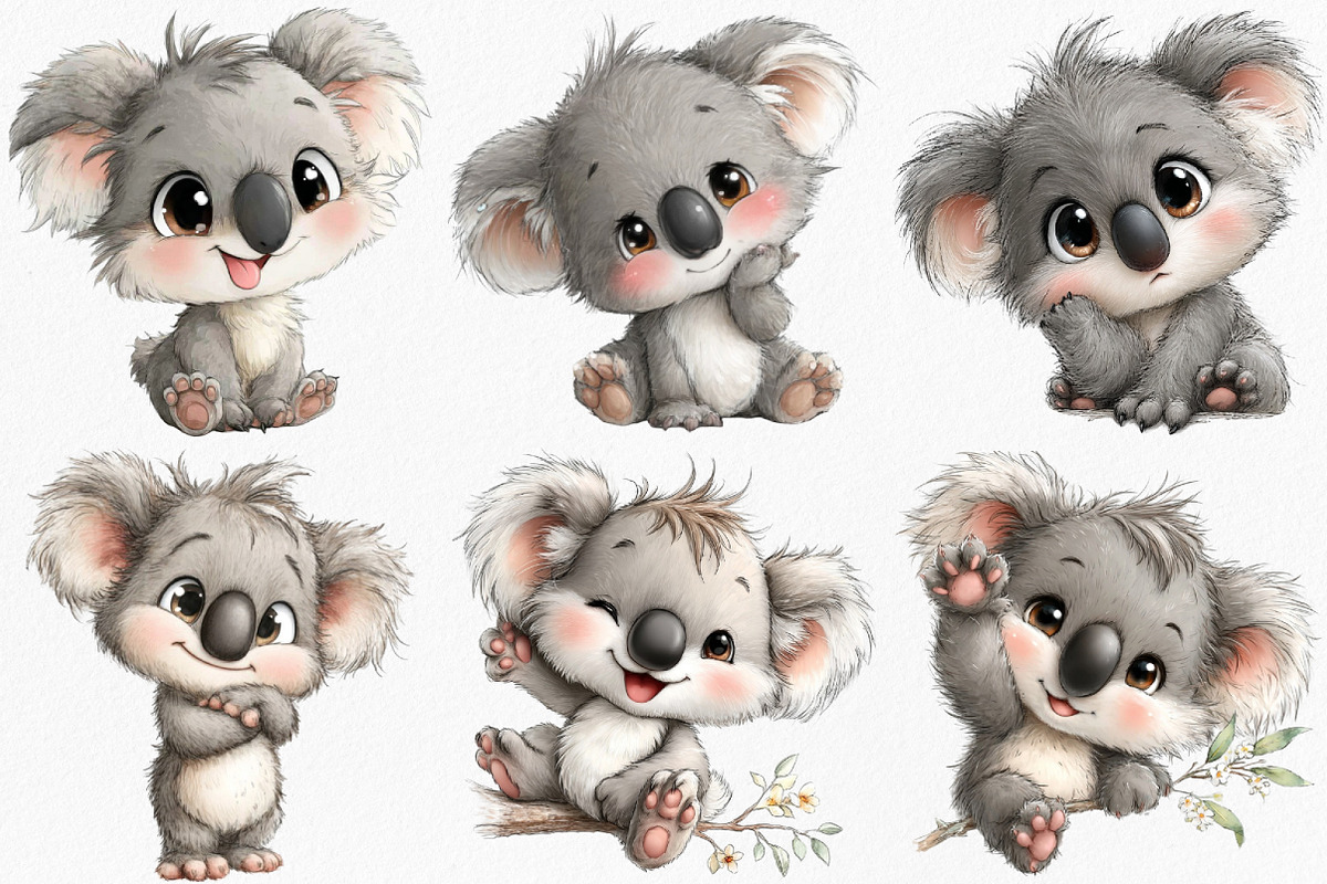 Koala Bears with Emotions Clipart, an Illustration by Canvas Craft (Photo 3 of 8)
