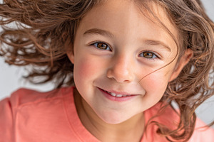 Cheerful girl with curly hair smiling, a Person Photo by AlyaAnd