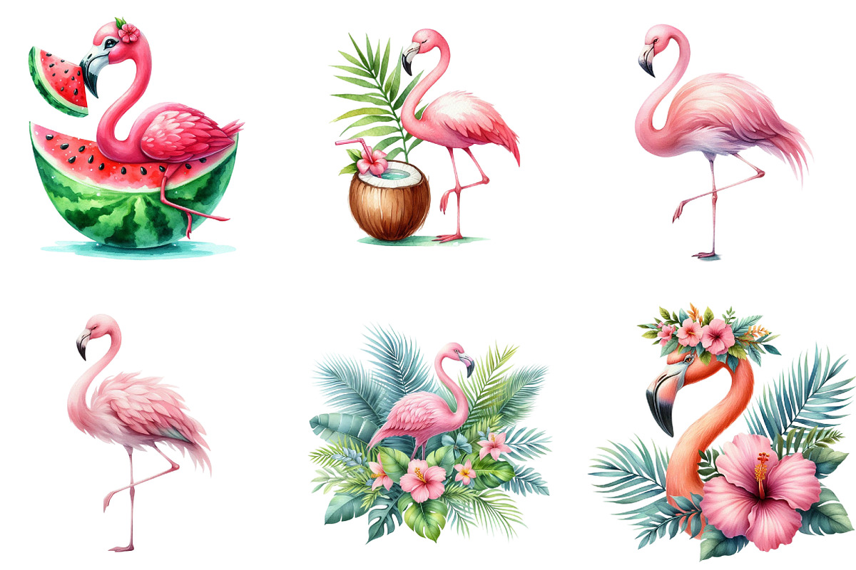 summer flamingo clipart, a Seasonal Illustration by DreamArtGraphic (Photo 4 of 4)