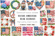 Floral American Flag Clipart, an Illustration by CreationArt (Thumbnail 1 of 9)