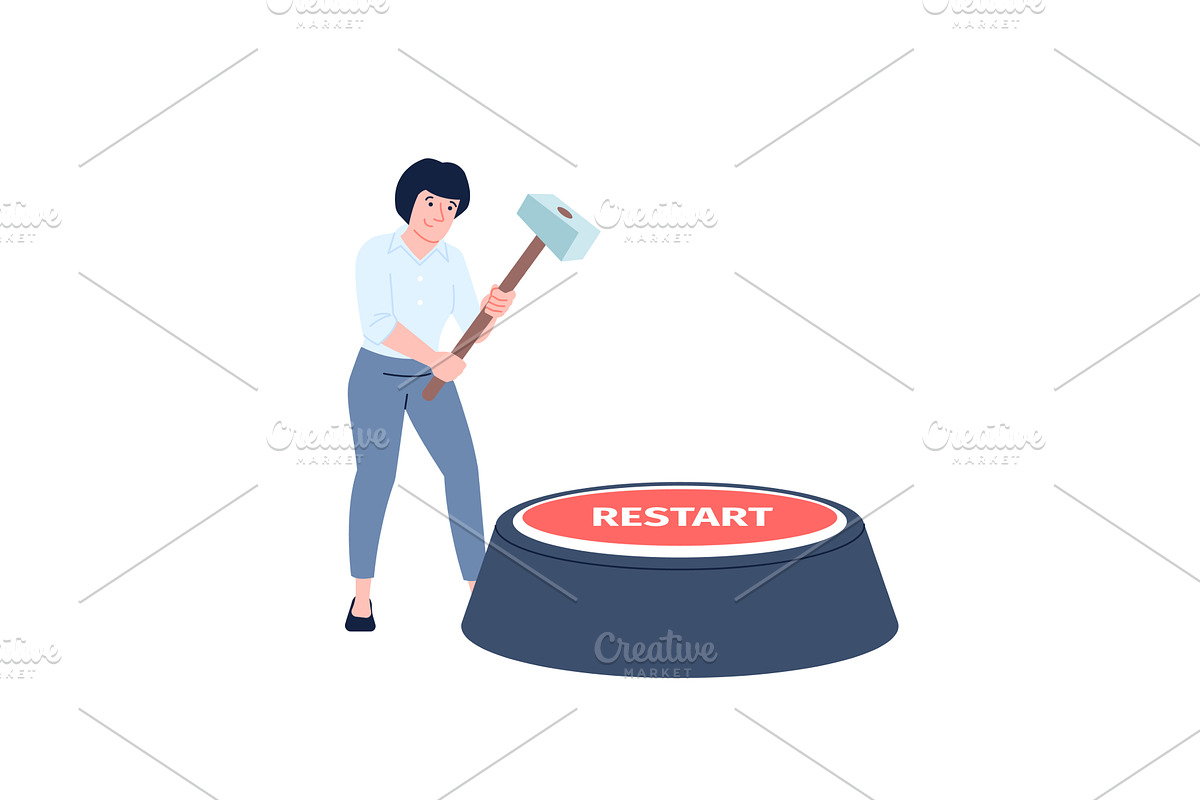 Businesswoman press restart button, a Person Illustration by LadadikArt