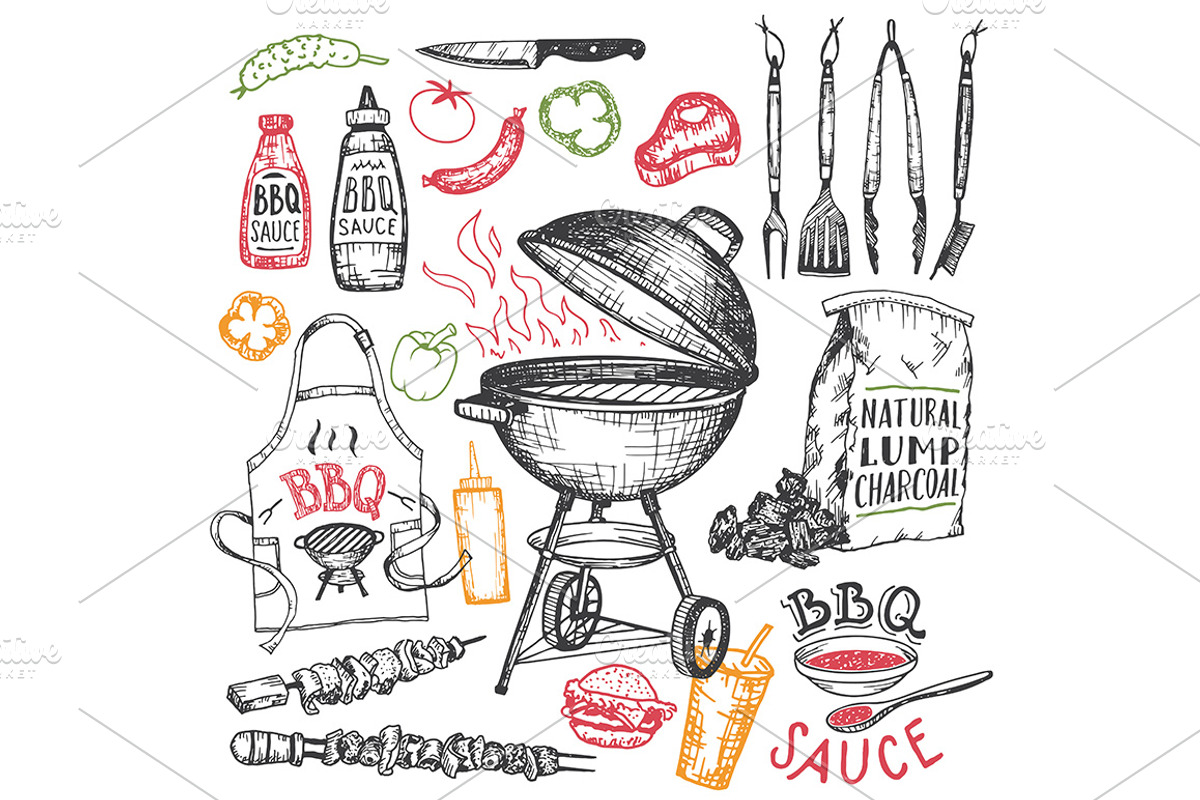 BBQ Hand-drawn Elements Set, an Object Graphic by Paul Lesser (Photo 1 of 2)