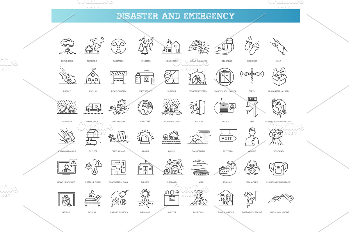 Disaster and Emergency Line Icons, an Outline Icon by Tettygreen