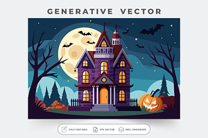 A whimsical haunted house with bats, a Graphic by Iftikhar Alam