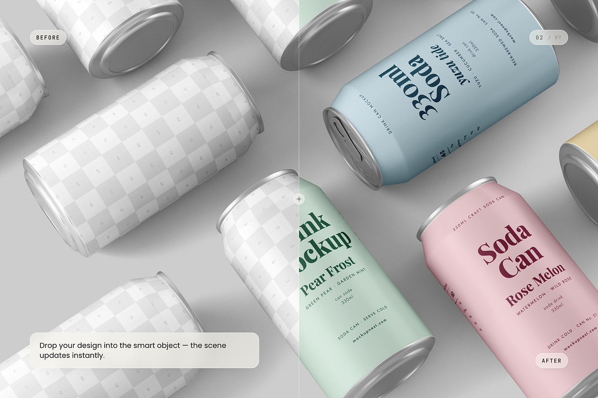 330ml Soda Can Mockup, a Packaging Mockup by Toasin Studio (Photo 2 of 7)