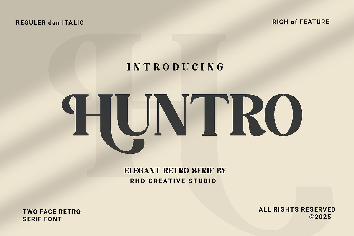 HUNTRO - Elegant Retro Serif Font, a Font by RHD Creative Studio (Photo 1 of 11)