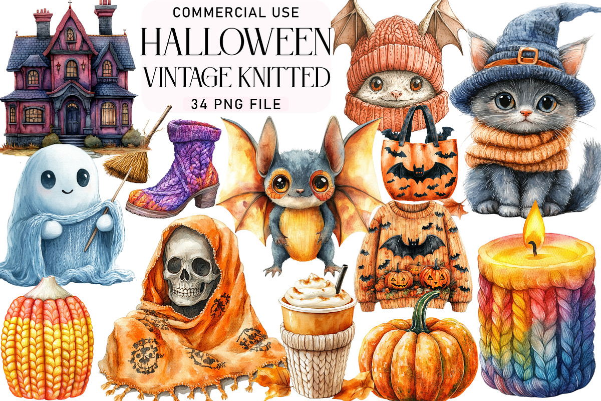 Watercolor Vintage Knitted Halloween, an Illustration by Daily.Designs (Photo 1 of 5)
