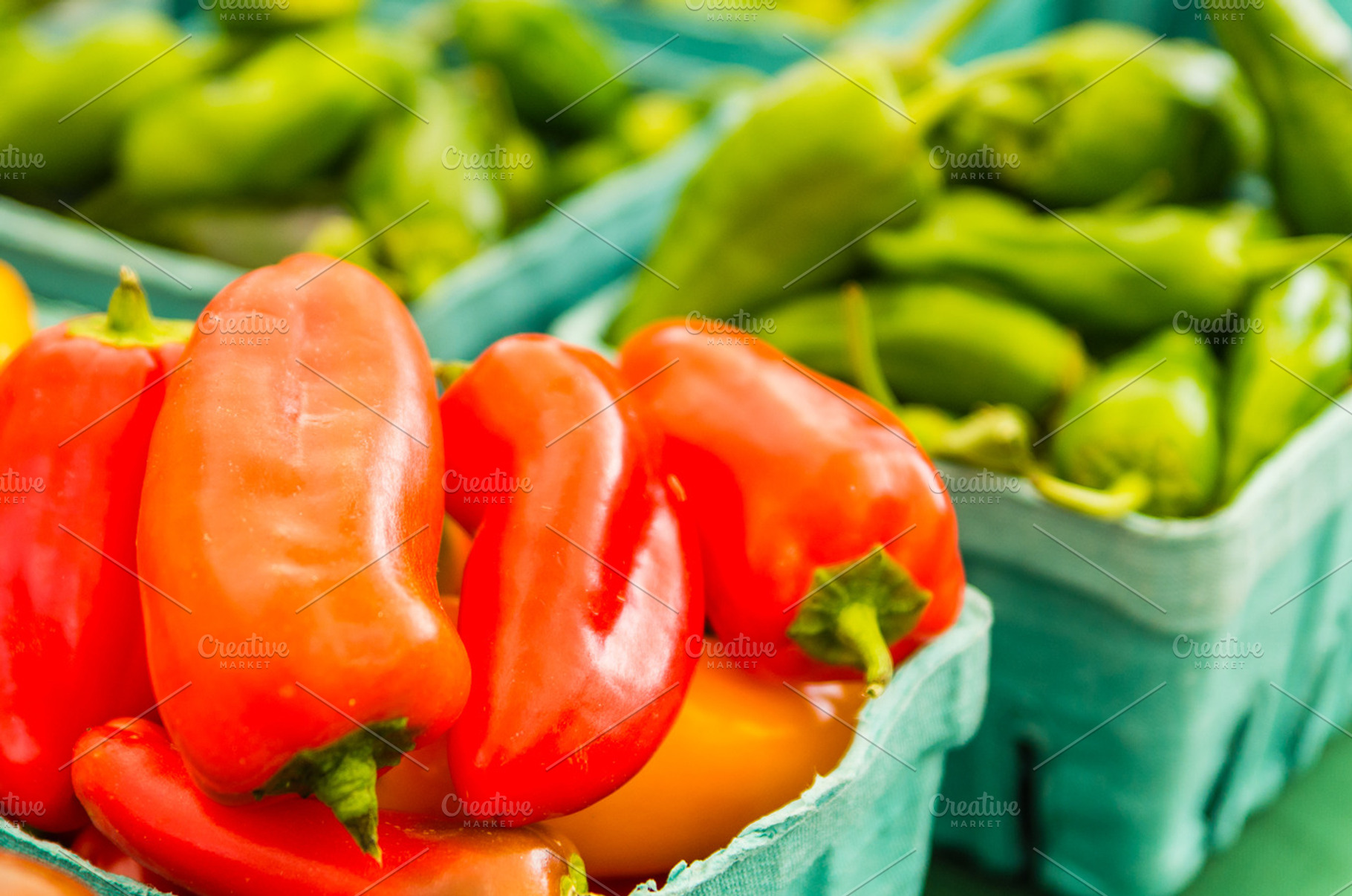 Red Peppers On Display In Boxes