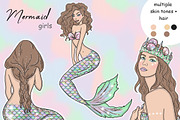 Mermaid Girls Сliparts, a Person Illustration by GlamArtZhanna (Thumbnail 1 of 4)
