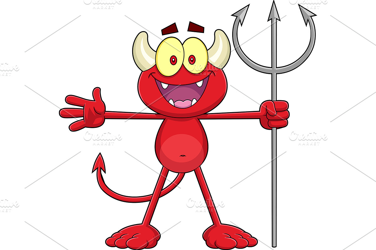 Happy Little Red Devil Character, an Illustration by HitToon