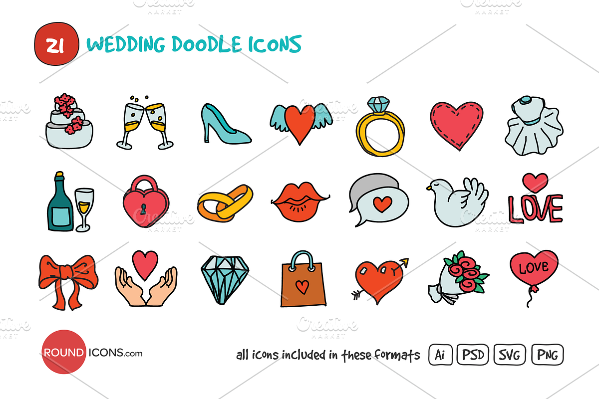 Wedding Doodle Icons Set preview 2