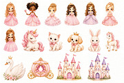 Pink Princess Watercolor Cliparts, a Person Illustration by Villa 11 Estudio (Thumbnail 2 of 3)