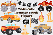Watercolor Monster Truck Clipart Set, a Transportation Illustration by CropUp Creative (Thumbnail 1 of 4)