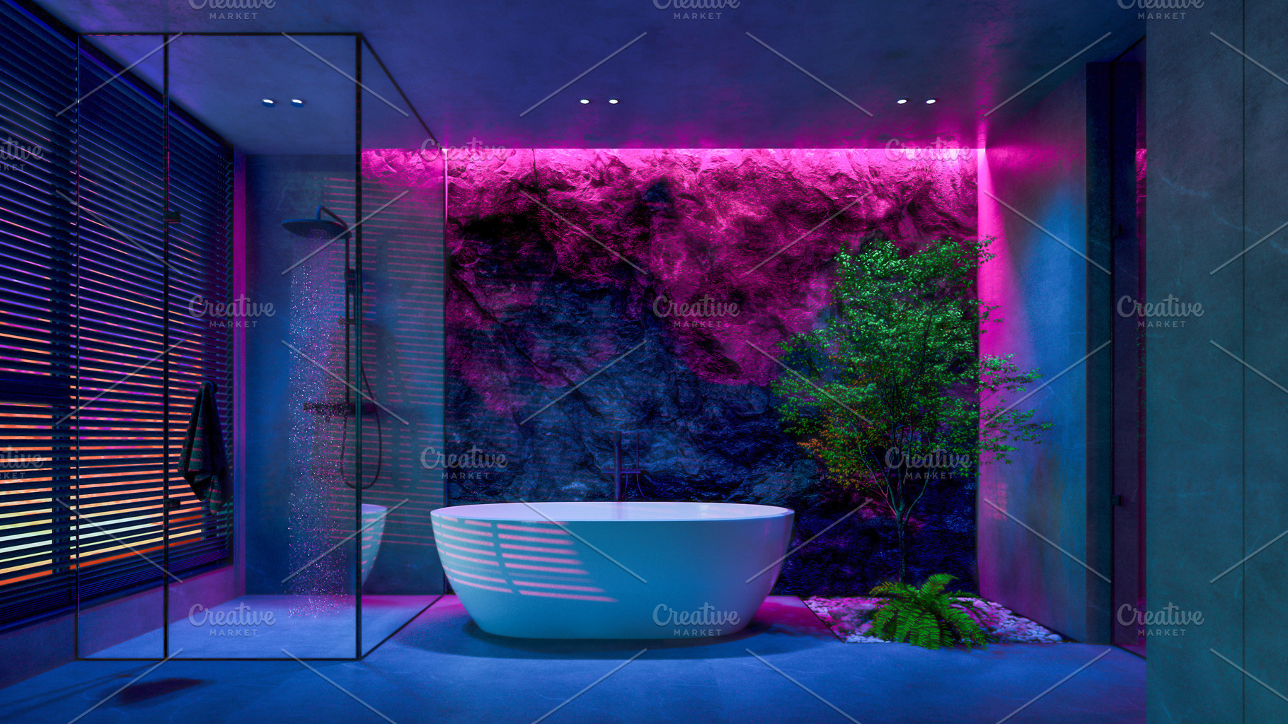 Modern Bathroom with colored led Lig, an Architecture Photo by Pozitivo