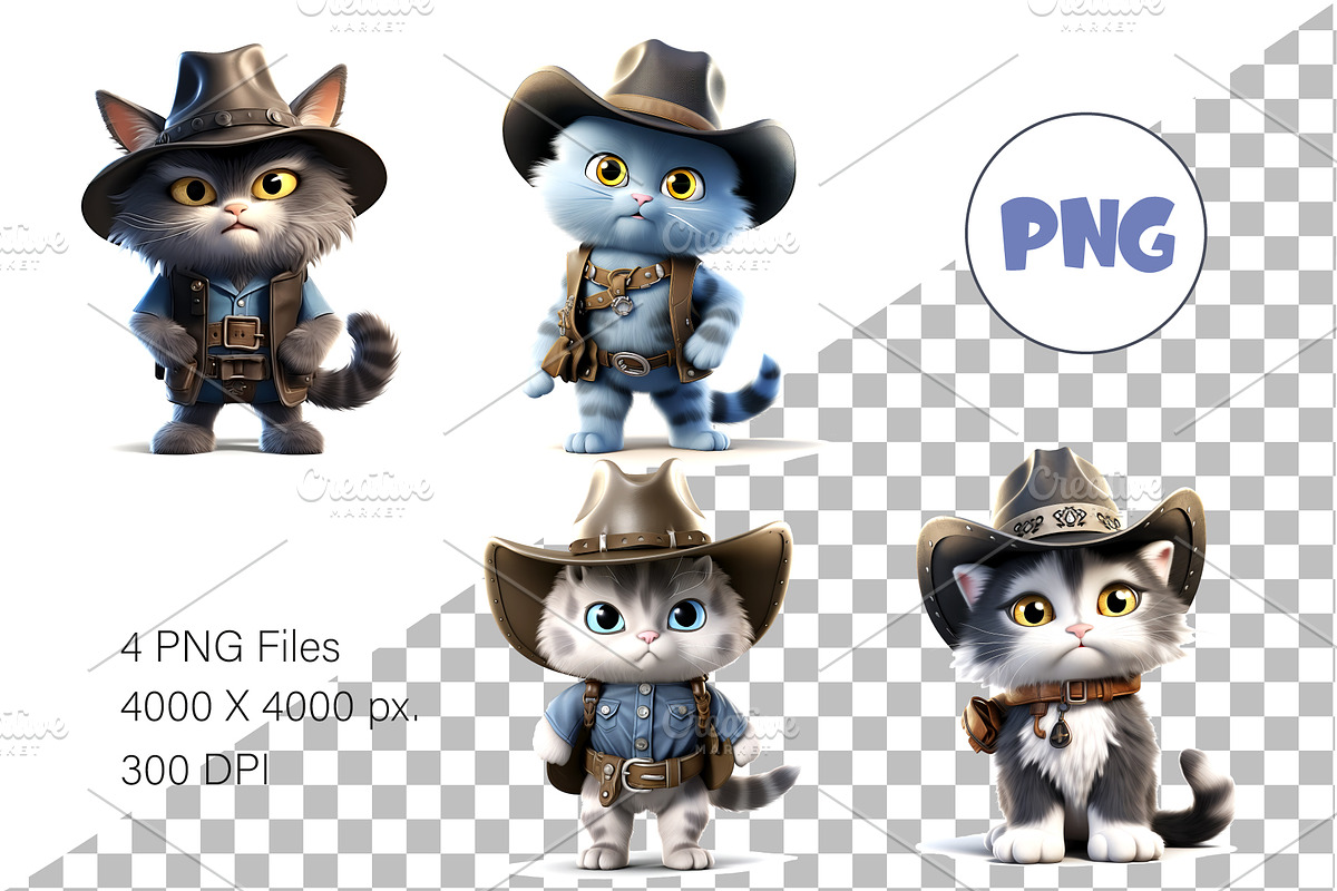 Cartoon Cat Cowboy. TShirt Sticker., an Animal Illustration by KENO Mascots (Photo 2 of 6)
