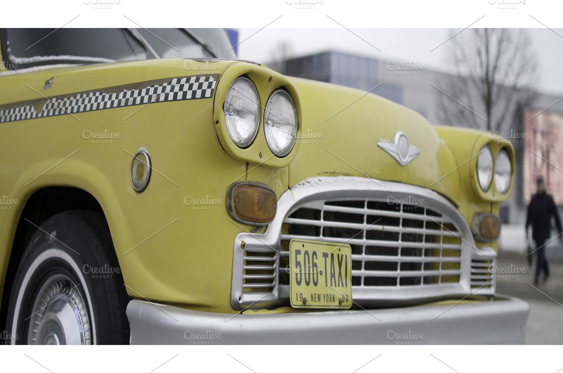 Close up of yellow new york taxi's, an Architecture Photo by Media Whale Stock