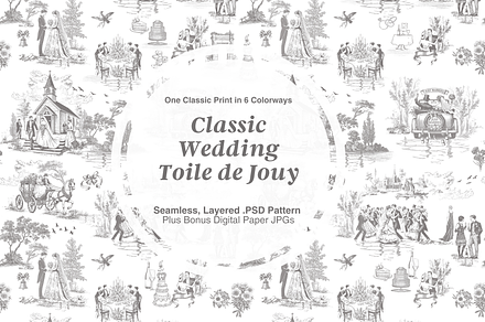 Classic Wedding Toile de Jouy Print, a Background Graphic by Hughes Studio