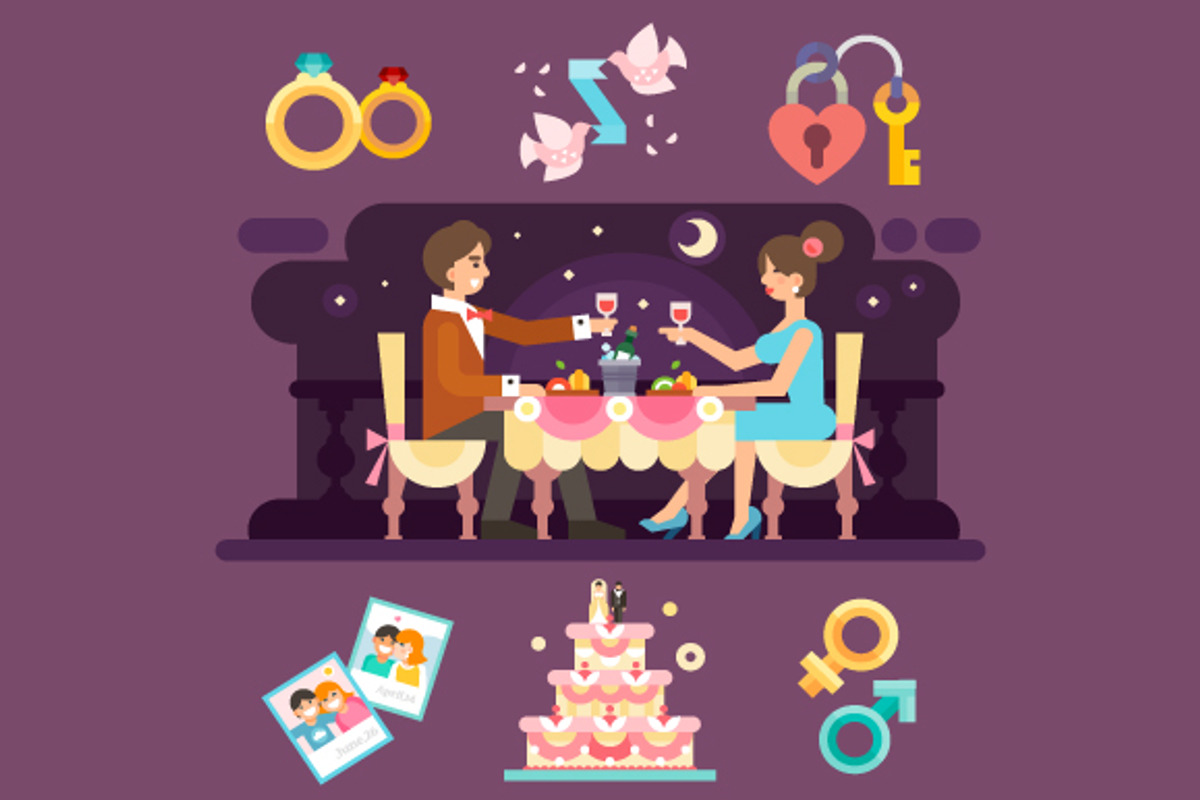 Romantic Dinner Of Lovely Couple., a Person Illustration by TastyVector