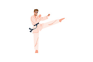 Karate fighter kicking high and, a Sport Illustration by pikepicture