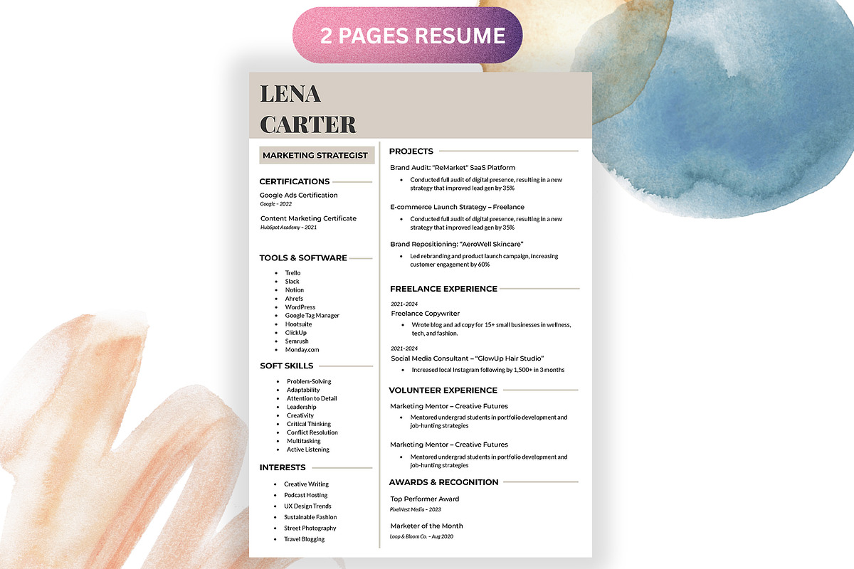 Resume Pack (Word + INDD), a Resume Template by PrimeLayouts (Photo 2 of 6)