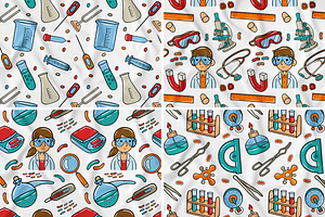 Science Kawaii Seamless Pattern Pack